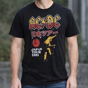 AC/DC Japan Tour 1981 Men’s T-Shirt Vintage Style Rock Band Concert Tee XL